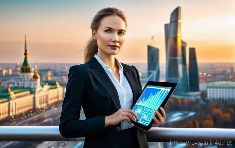 감정평가사 취업시장 동향 - **Prompt:** A dynamic, confident female Russian appraiser, in her mid-30s, dressed in a sharp, moder...