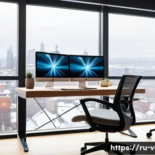 감정평가사의 업무 환경 개선 방법 - A modern ergonomic office workspace designed for a real estate appraiser: an adjustable office chair...