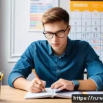 감정평가사 실기 시험 준비 팁 - A modern study room scene featuring a young Russian student preparing for a real estate appraisal ex...