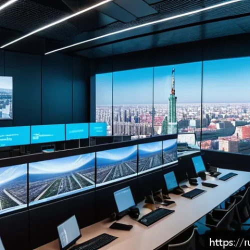 감정평가사의 부동산 시장 리포트 작성 - A futuristic urban real estate market analysis scene in Moscow: a digital control room with large tr...