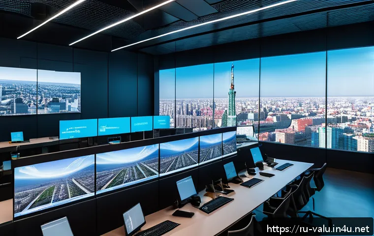 감정평가사의 부동산 시장 리포트 작성 - A futuristic urban real estate market analysis scene in Moscow: a digital control room with large tr...