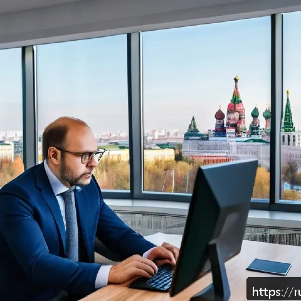 감정평가사로서 경력을 쌓는 방법 - A professional real estate appraiser at work in a modern Russian office, surrounded by dual computer...